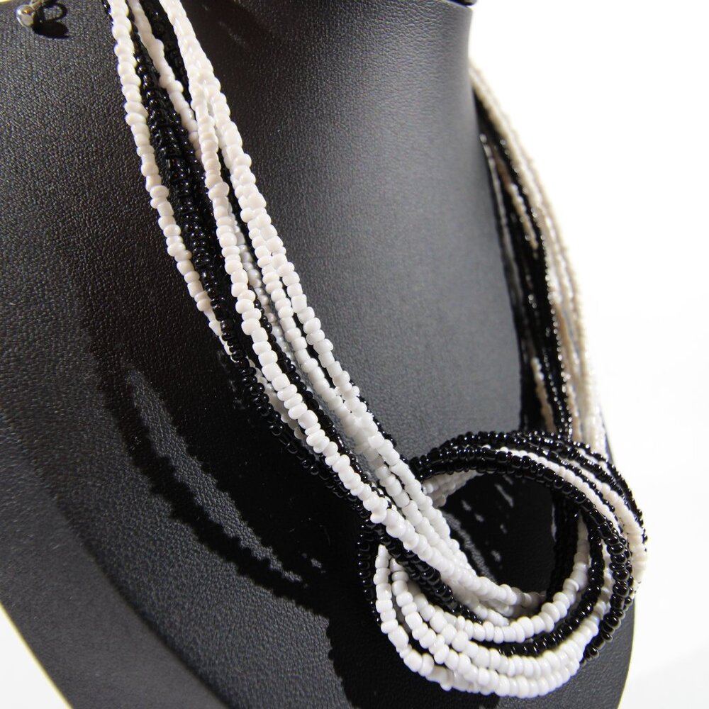 Vintage Black and White Multi-Strand Seed Bead Necklace - Picture 3 of 7
